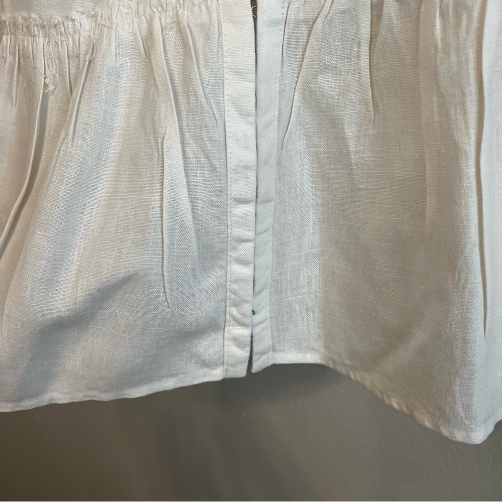 Chic Cream Womens Peplum Ruffle Linen Hook Closure Blouse Size 8 Natural - Picture 5 of 7